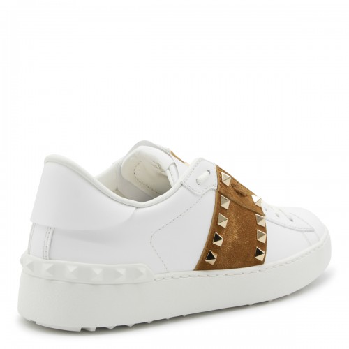 WHITE AND BROWN LEATHER SNEAKERS
