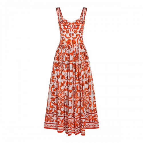 WHITE AND ORANGE COTTON DRESS