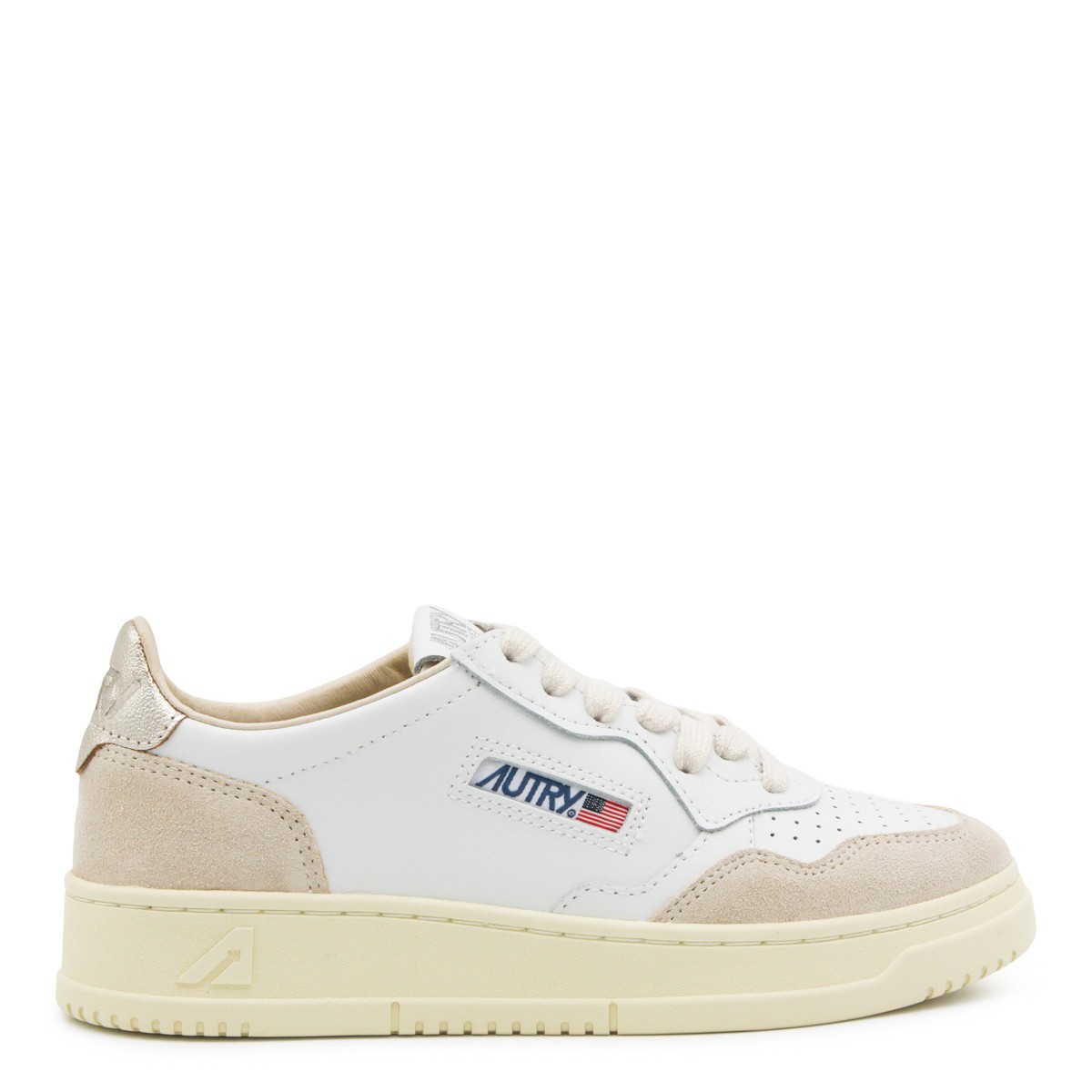 WHITE BEIGE AND GOLD LEATHER MEDALIST...