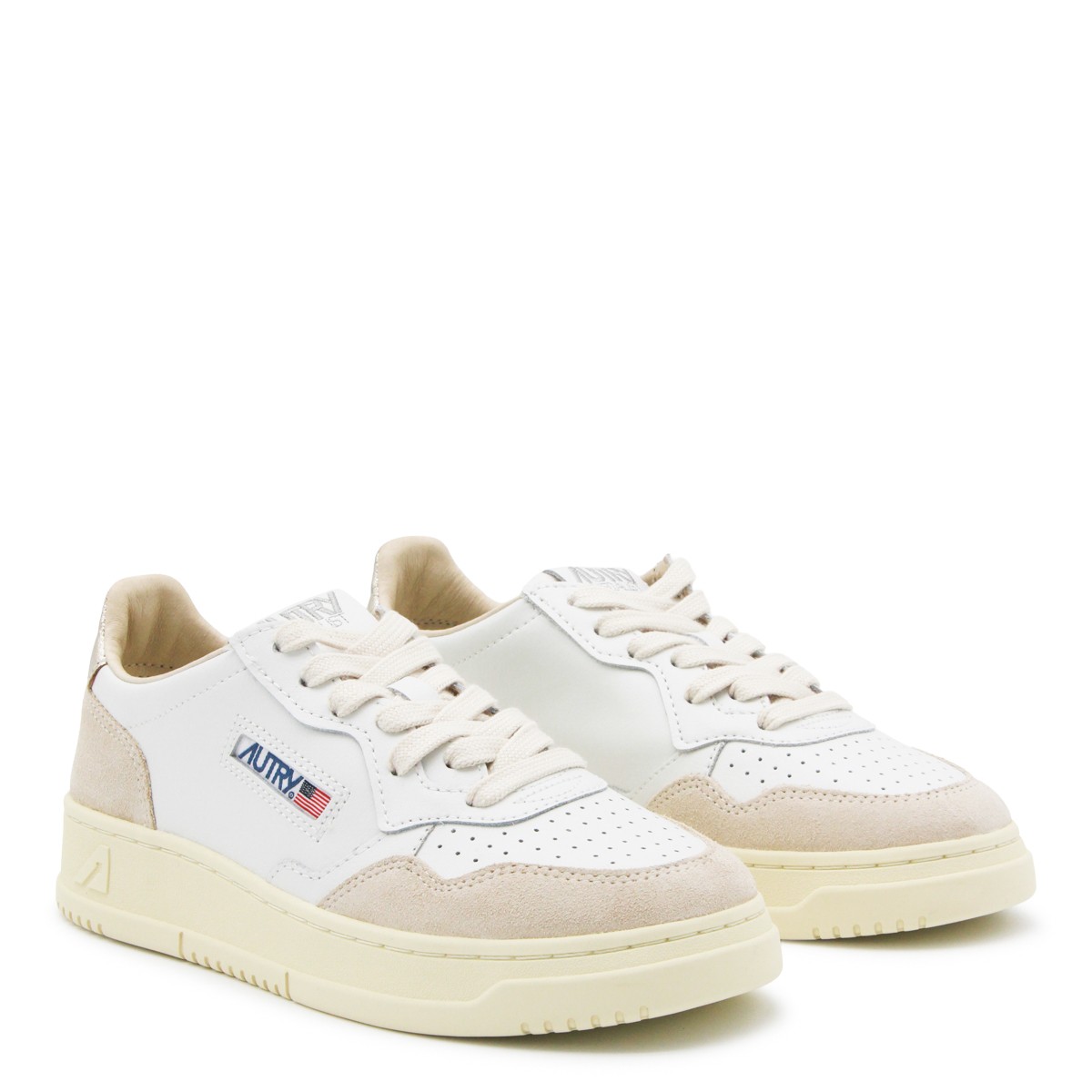 WHITE BEIGE AND GOLD LEATHER MEDALIST...