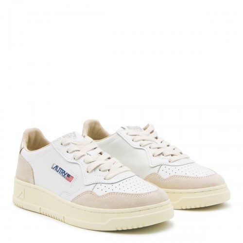 WHITE BEIGE AND GOLD LEATHER MEDALIST SNEAKERS