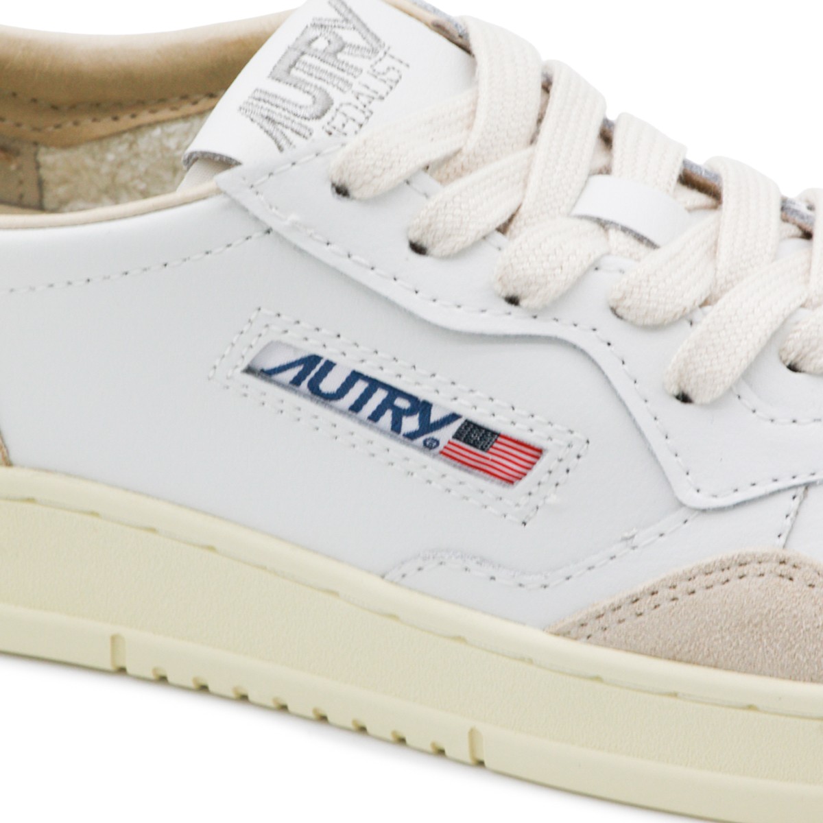 WHITE BEIGE AND GOLD LEATHER MEDALIST...