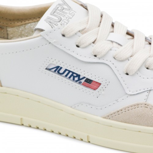 WHITE BEIGE AND GOLD LEATHER MEDALIST SNEAKERS