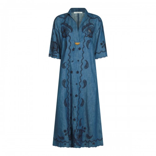RAILWAY BLUE COTTON CHEMISIER LONG DRESS