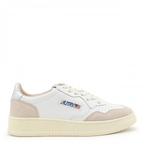 WHITE AND BEIGE LEATHER SNEAKERS