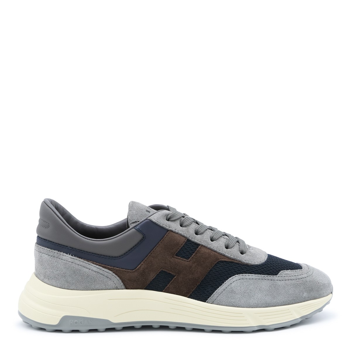 GREY BLUE AND BROWN LEATHER SNEAKERS