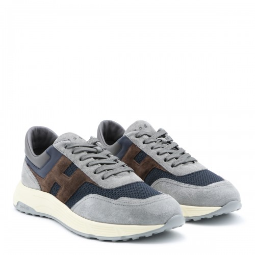 GREY BLUE AND BROWN LEATHER SNEAKERS