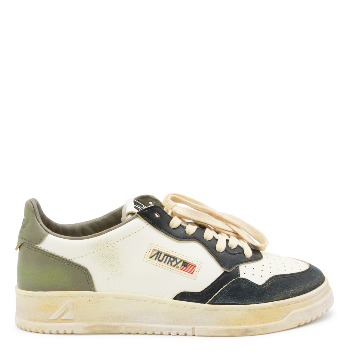WHITE BLACK AND GREEN LEATHER SUPER...