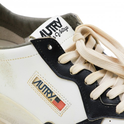 WHITE BLACK AND GREEN LEATHER SUPER VINTAGE SNEAKERS