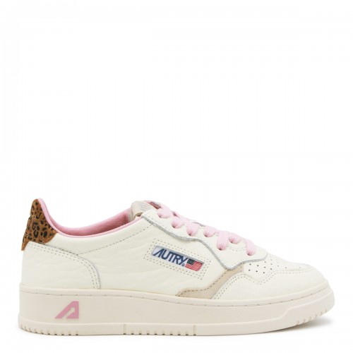 WHITE PINK AND LEOPARD LEATHER MEDALIST SNEAKERS