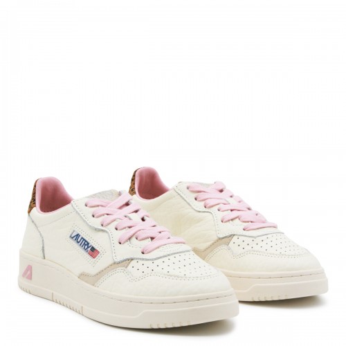 WHITE PINK AND LEOPARD LEATHER MEDALIST SNEAKERS