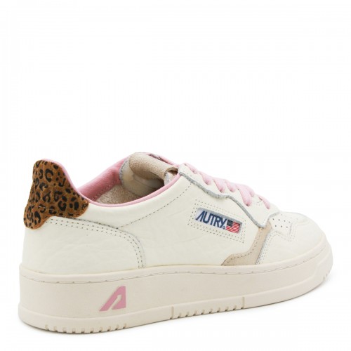 WHITE PINK AND LEOPARD LEATHER MEDALIST SNEAKERS
