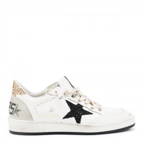 WHITE AND GOLD LEATHER BALL STAR LOW TOP SNEAKERS