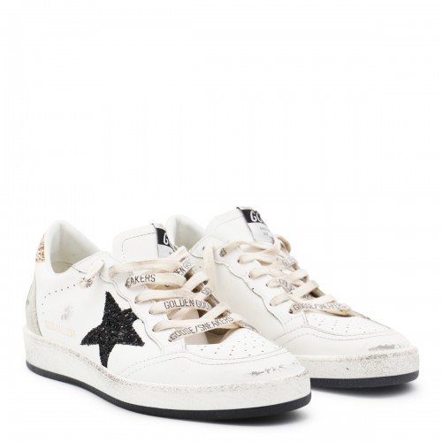 WHITE AND GOLD LEATHER BALL STAR LOW TOP SNEAKERS
