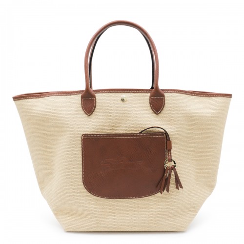 BEIGE AND BROWN RAFFIA LE PANIER PLIAGE L TOTE