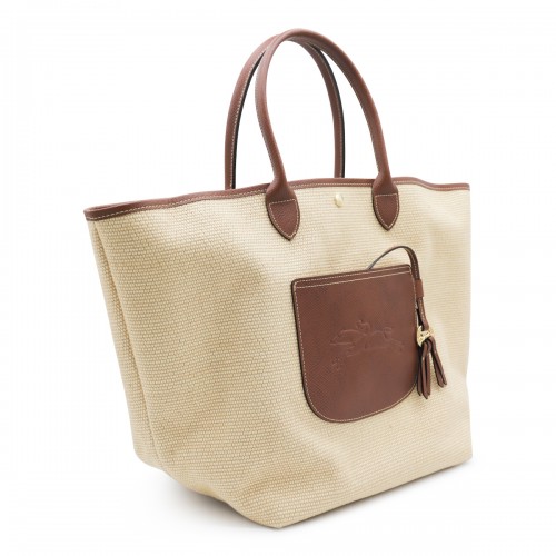 BEIGE AND BROWN RAFFIA LE PANIER PLIAGE L TOTE