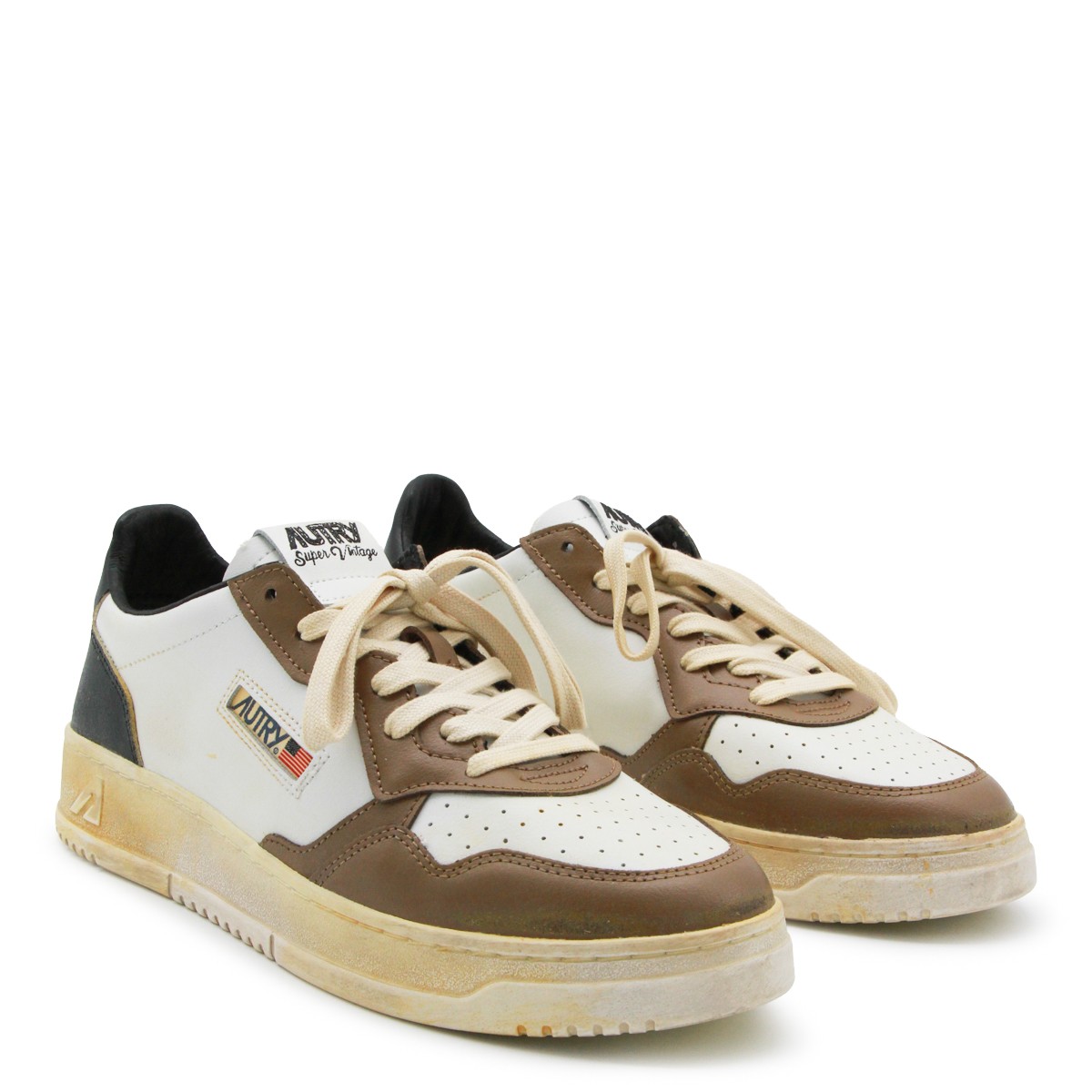 WHITE BLACK AND BROWN LEATHER SUPER...