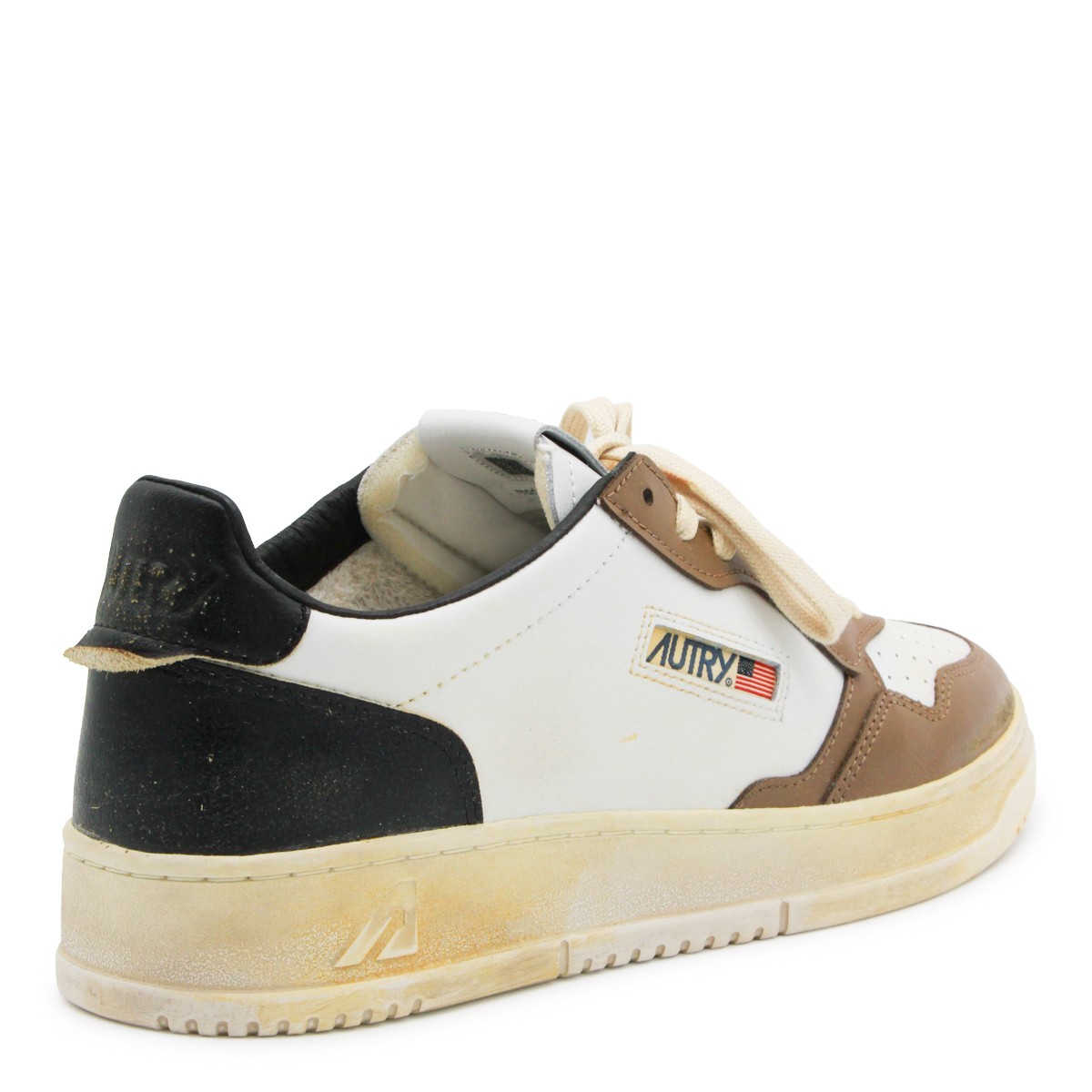 WHITE BLACK AND BROWN LEATHER SUPER...