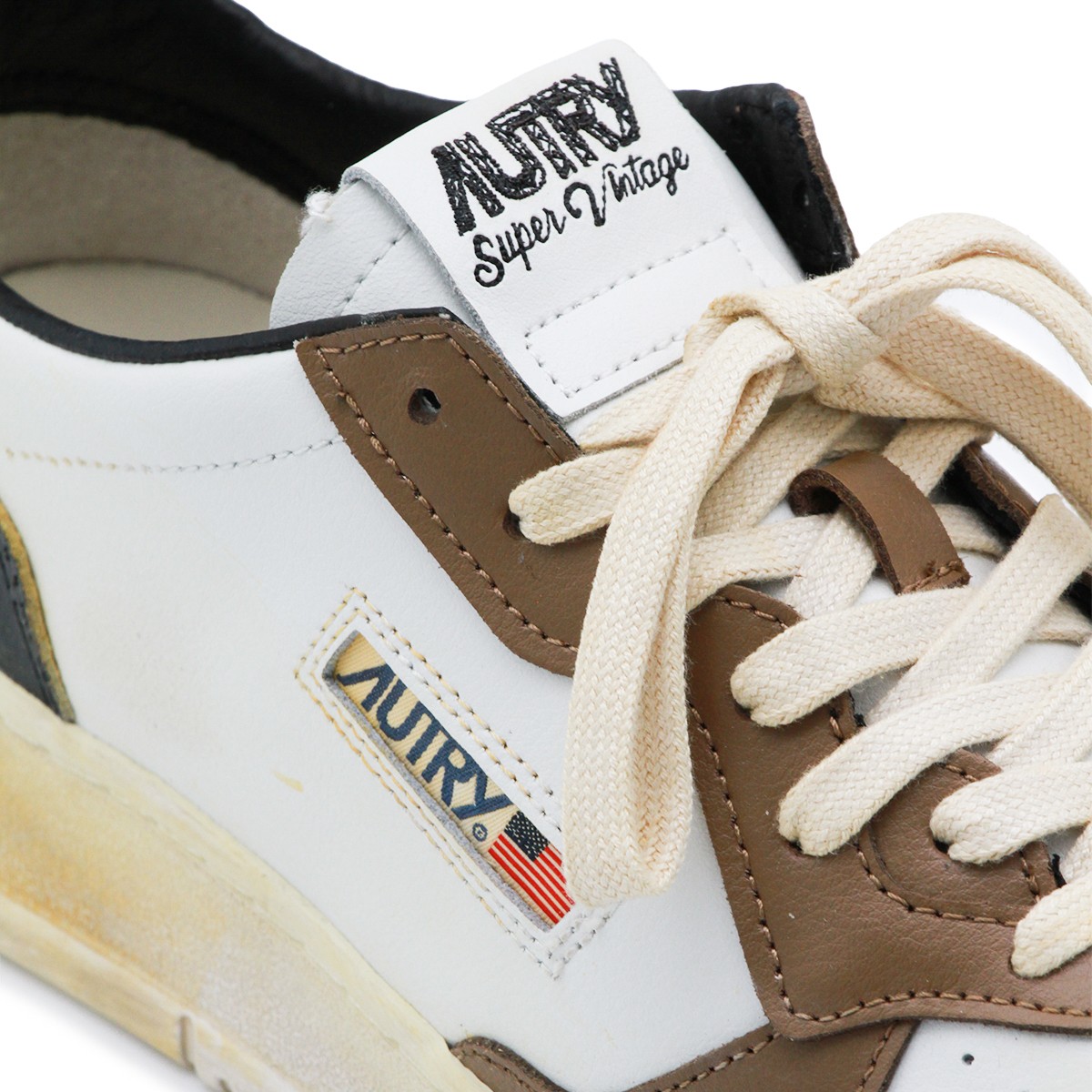 WHITE BLACK AND BROWN LEATHER SUPER...