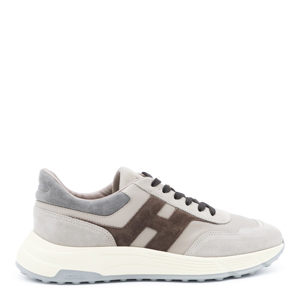 GREY AND BROWN LEATHER SNEAKERS