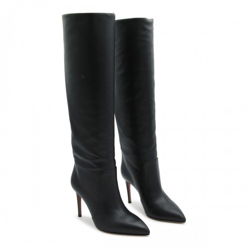 BLACK LEATHER STILETTO BOOTS 2