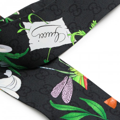 BLACK SILK ROSES SCARF