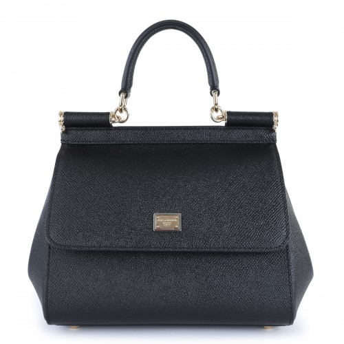BLACK LEATHER SICILY SMALL TOP HANDLE BAG
