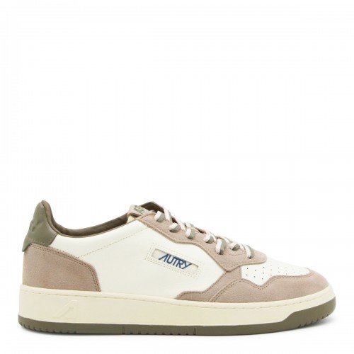 WHITE AND BEIGE LEATHER...