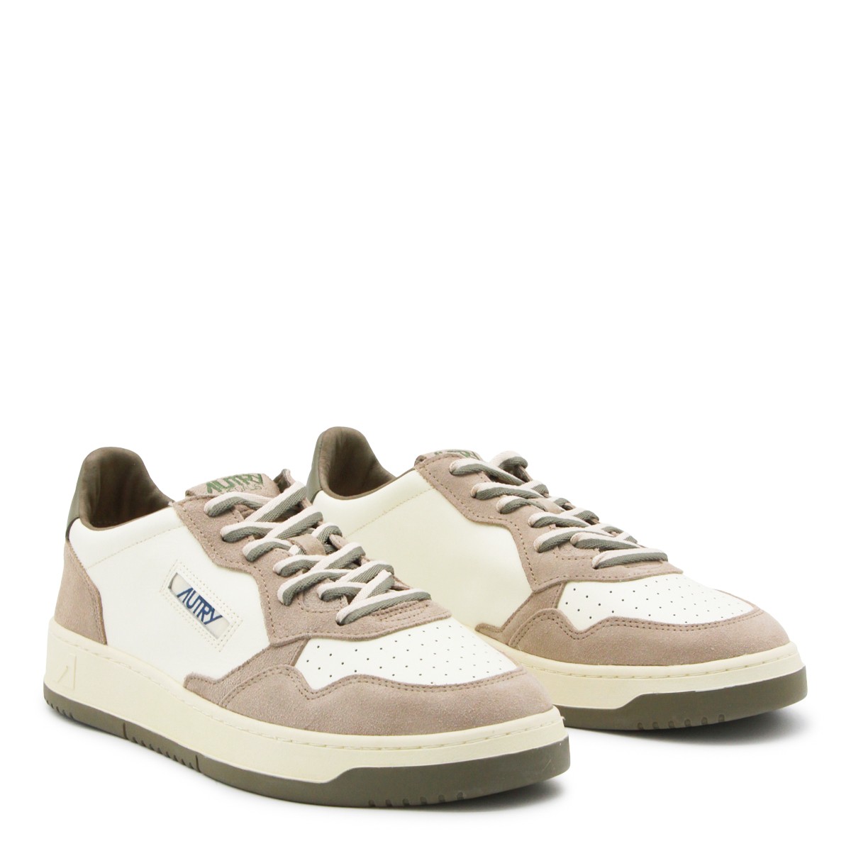 WHITE AND BEIGE LEATHER MEDALIST...