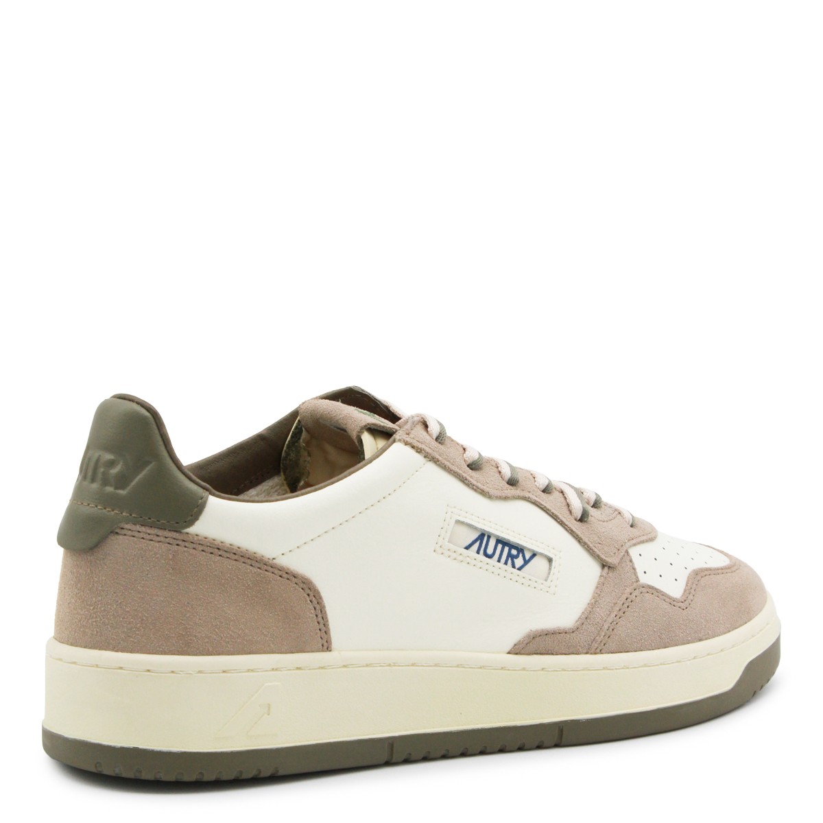 WHITE AND BEIGE LEATHER MEDALIST...