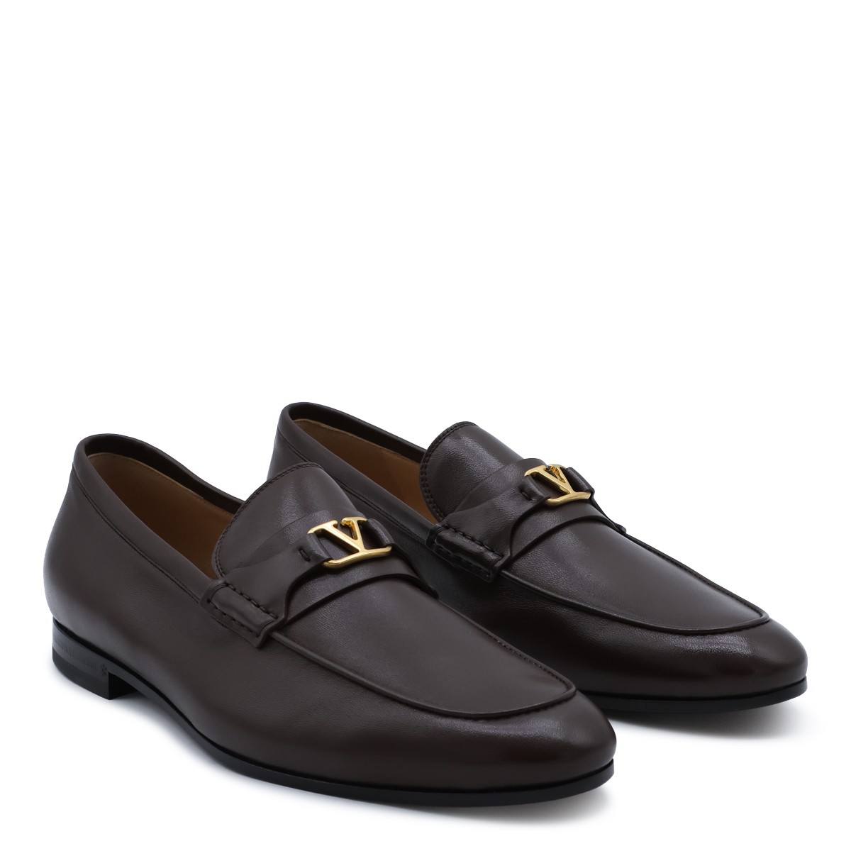 BROWN LEATHER VLOGO LOAFERS