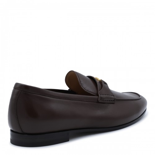 BROWN LEATHER VLOGO LOAFERS