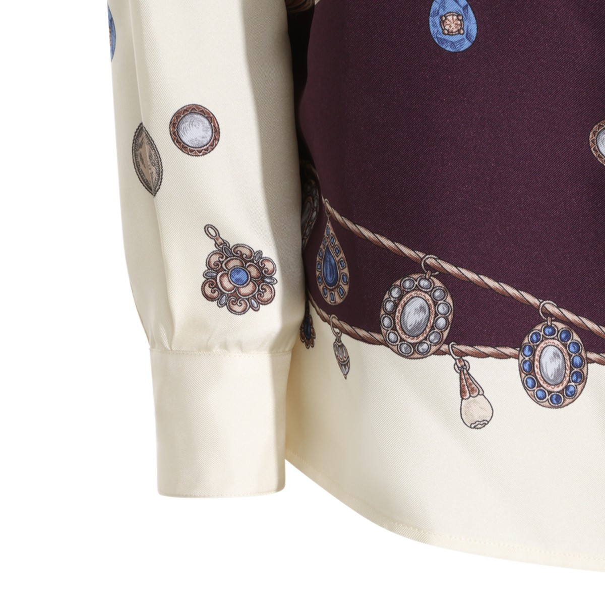 WHITE AND DARK VIOLET SILK SHIRT