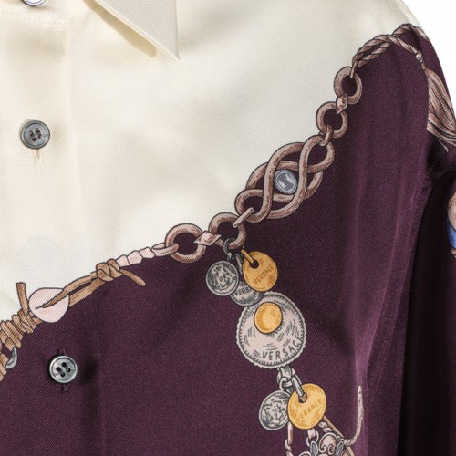 WHITE AND DARK VIOLET SILK SHIRT