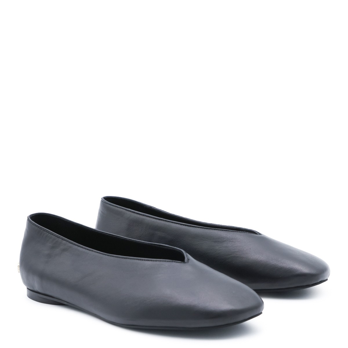 BLACK LEATHER ANA FLATS