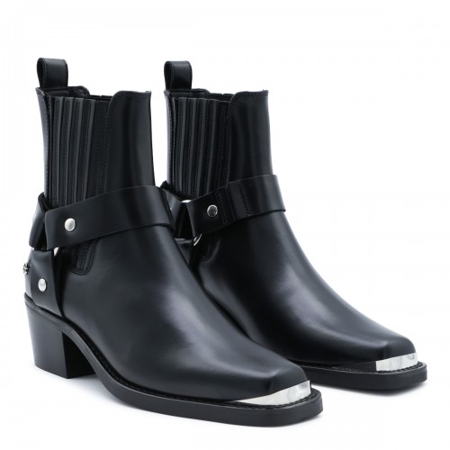 BLACK LEATHER MID BIKER BOOTS