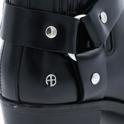 BLACK LEATHER MID BIKER BOOTS