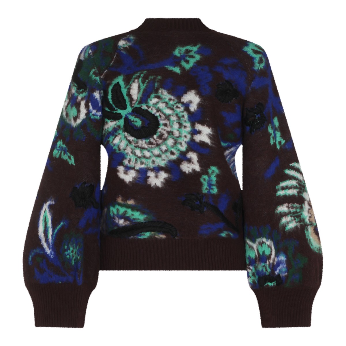 BROWN WOOL FLORAL JACQUARD SWEATER