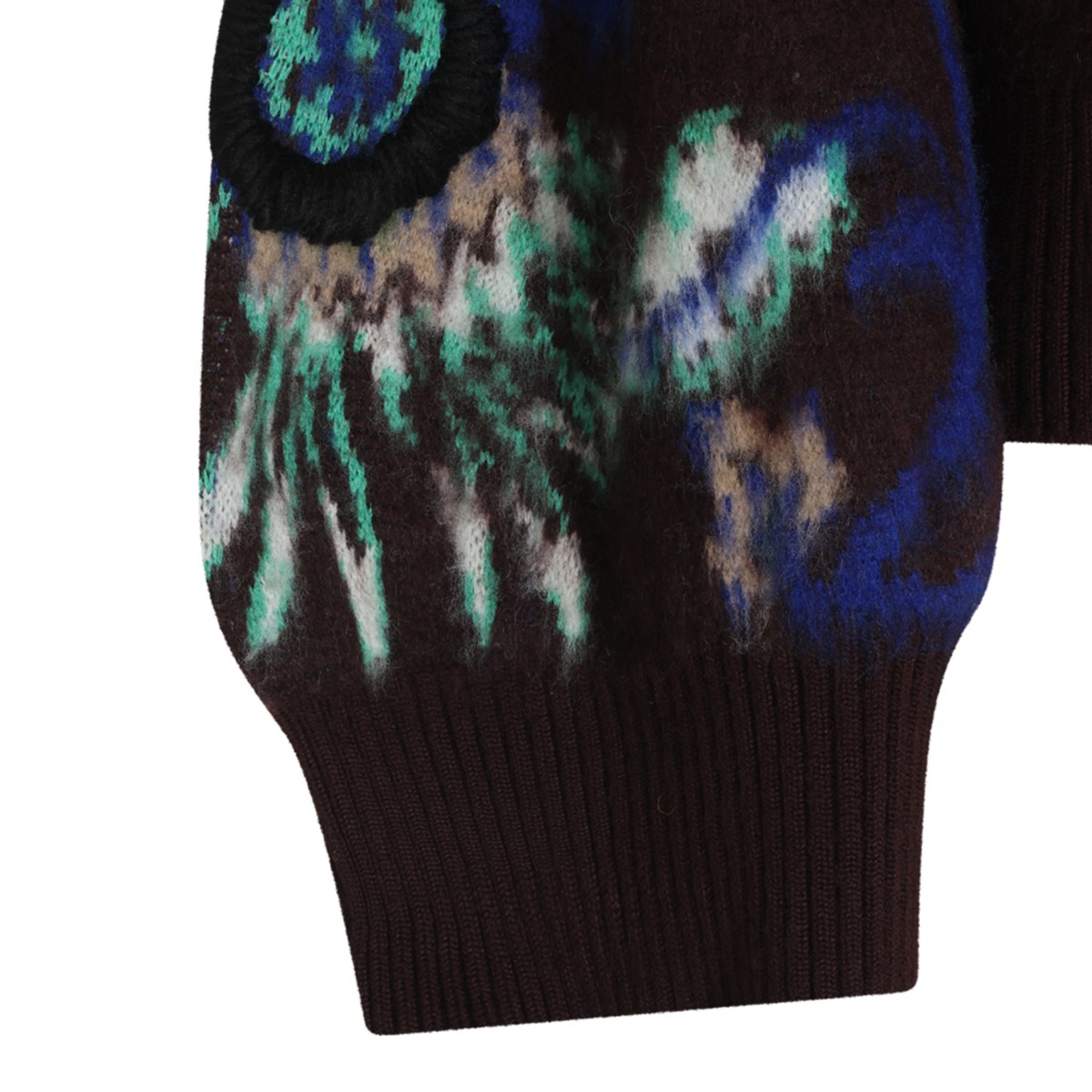 BROWN WOOL FLORAL JACQUARD SWEATER