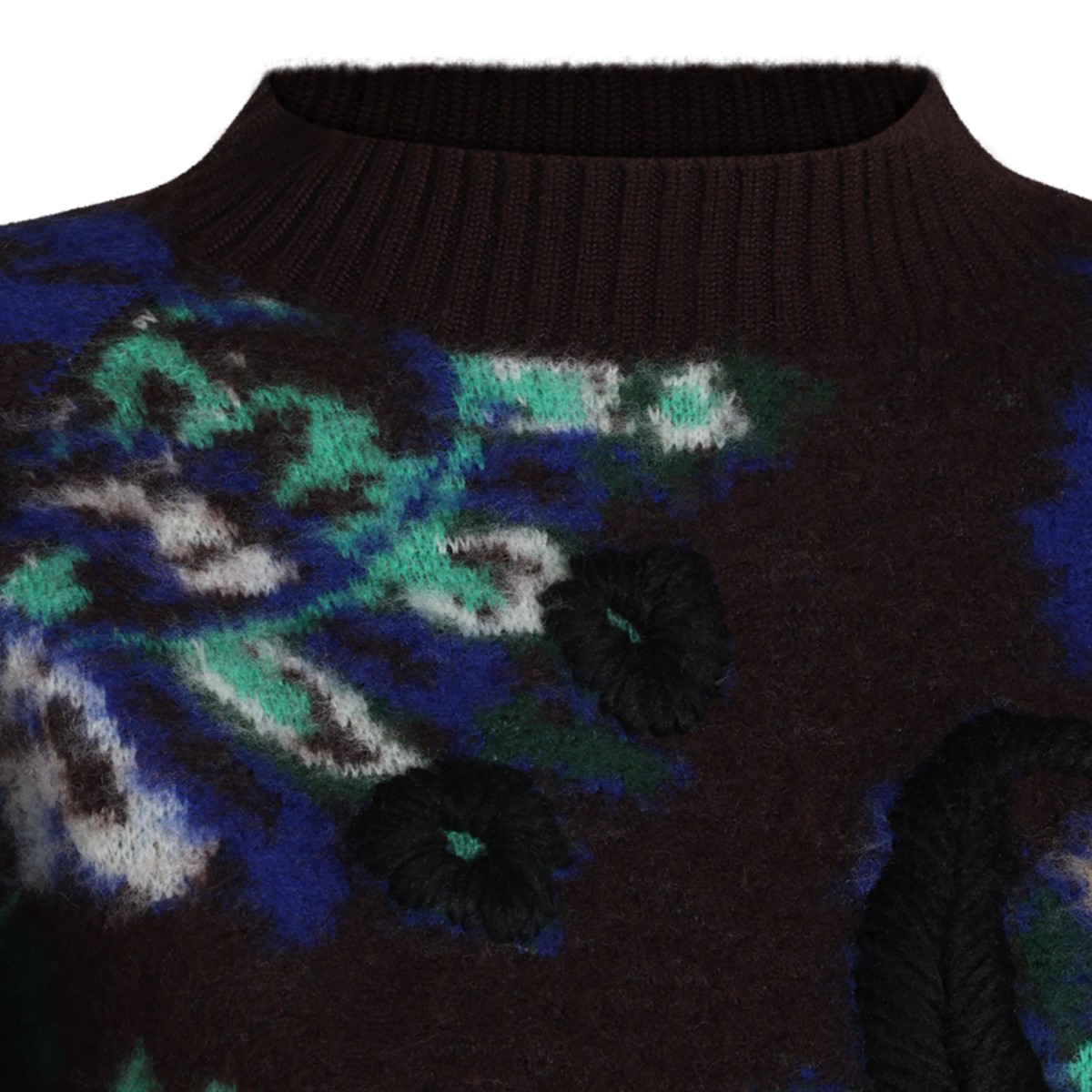 BROWN WOOL FLORAL JACQUARD SWEATER