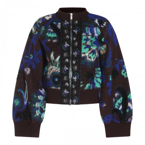 BROWN WOOL FLORAL JACQUARD...