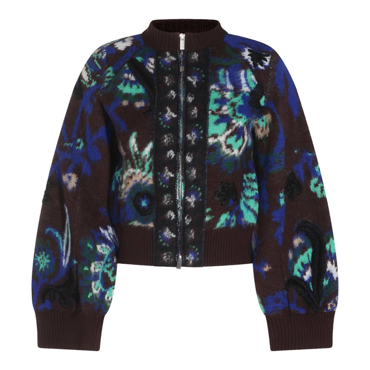 BROWN WOOL FLORAL JACQUARD BLOUSON