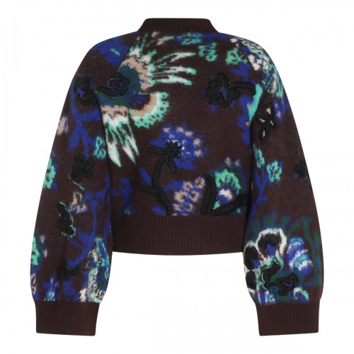 BROWN WOOL FLORAL JACQUARD BLOUSON