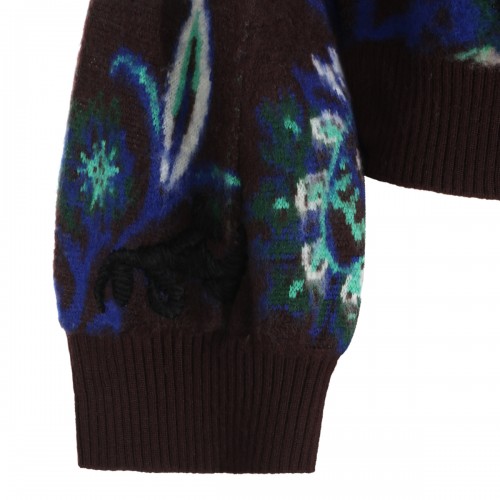 BROWN WOOL FLORAL JACQUARD BLOUSON