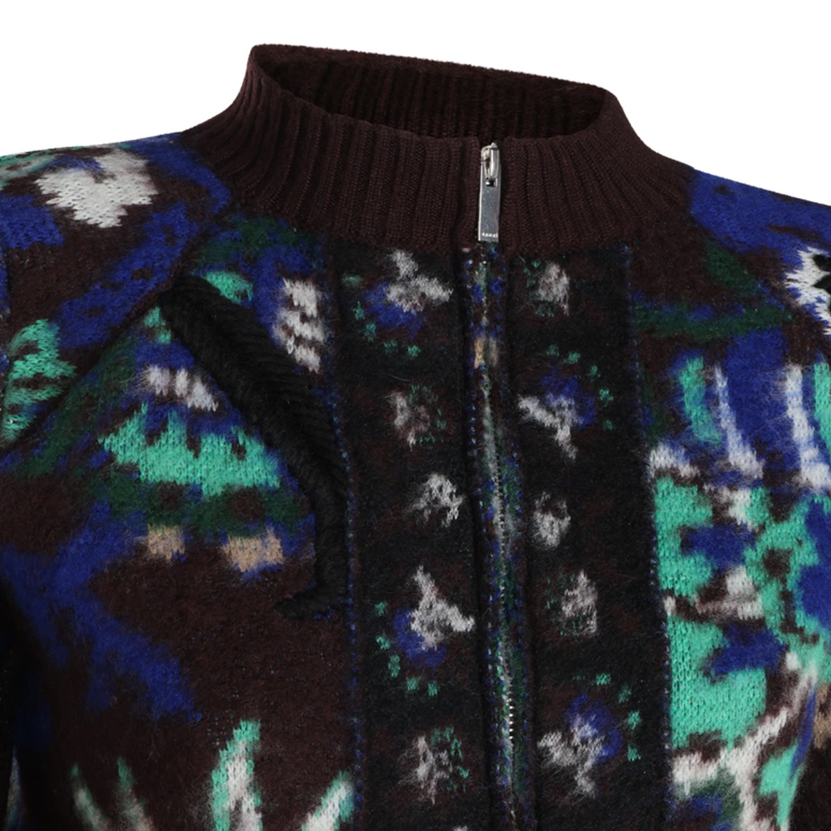 BROWN WOOL FLORAL JACQUARD BLOUSON