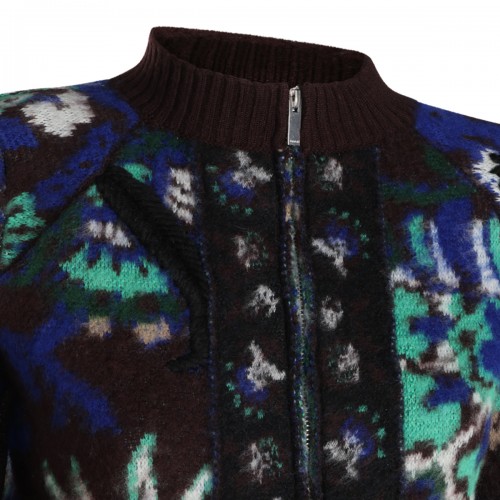 BROWN WOOL FLORAL JACQUARD BLOUSON