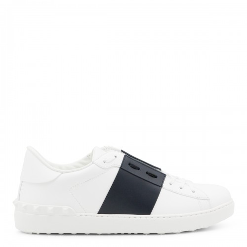 WHITE AND MARINE LEATHER OPEN STUDS SNEAKERS