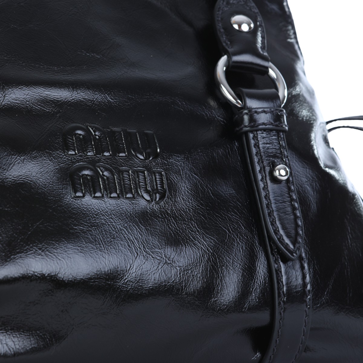 BLACK LEATHER GLOSSY SHOULDER BAG