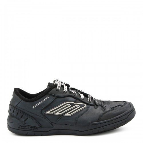 BLACK LEATHER HAMPTONS WORN-OUT SNEAKERS