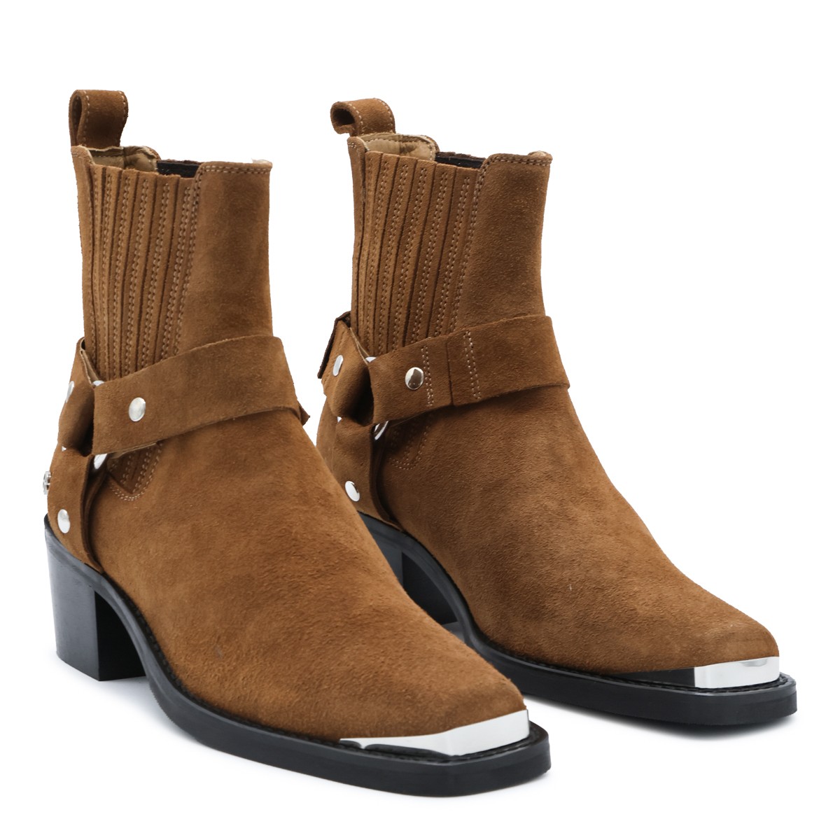 BROWN LEATHER MID BIKER BOOTS